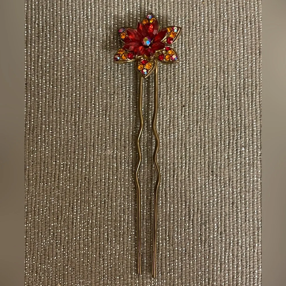 Red and Orange Floral Hair Pin